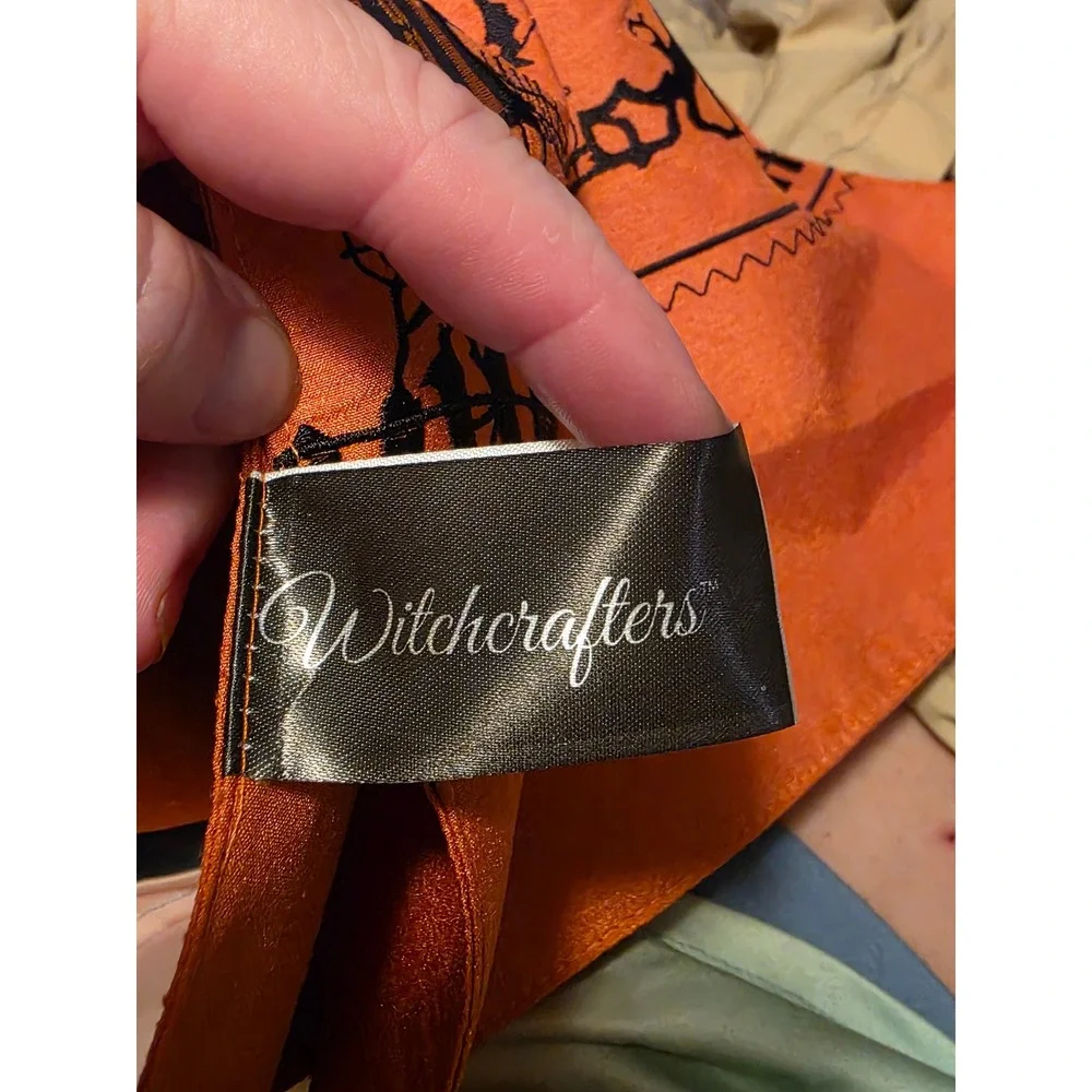 Orange Halloween Table Runner Haunted House Witch Embroidery 90 Inch Long